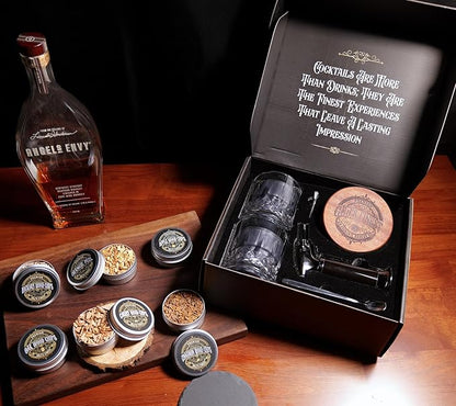G&J's Finest Whiskey Smoker Kit with 3-Flame Torch, 2 Glasses, 2 Ice Molds & 6 Wood Chip Flavors – Smoked Bourbon|Old Fashioneds Drink Cocktails at Home, Butane Not Included (No Butane Incl.)