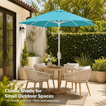 Treasure Garden 7.5ft Patio Umbrella – Outdoor Market Umbrella – Push Button Tilt – White Aluminum Frame (O’bravia, Aqua)