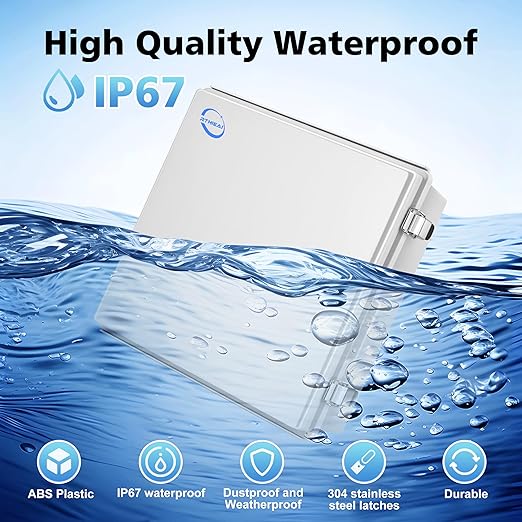 RTHIEAI Waterproof Outdoor IP67 Junction Box (13"x13"x5.1") with Mounting Plate, Hinged Grey Cover and Wall Brackets - Weatherproof ABS Plastic Electrical Enclosure for DIY Projects (330x330x130mm)