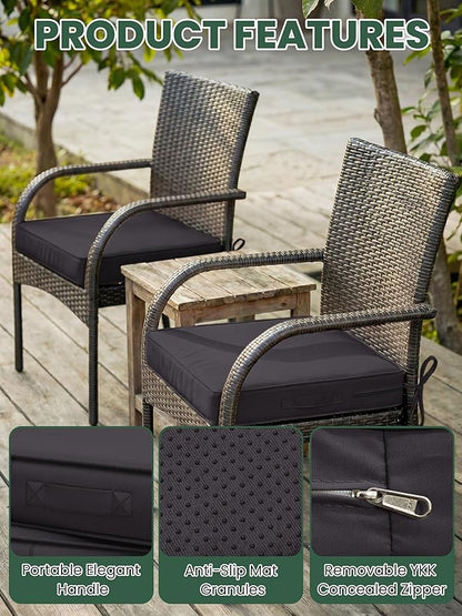 Outdoor Chair Cushion 18.5 x 16 x 4 Inches Patio Furniture Outdoor Waterproof Seat Cushion, Patio Chair Cushion with Handles and Ties, Square Dining Chair Cushion Set of 2, Grey