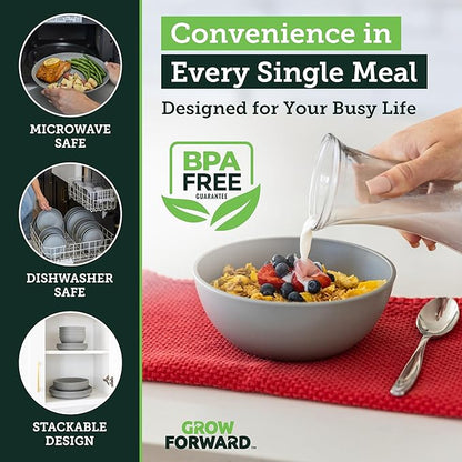 Grow Forward 16-piece Premium Wheat Straw Dinnerware Sets for 4 - Unbreakable Dishwasher & Microwave Safe Plastic Plates and Bowls Sets - Patio, Outdoors, RV, Camping Dishes - Feather