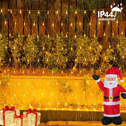 QITONG Net Lights Outdoor Mesh Lights, 12ft x 5ft 360 LED Warm White Christmas Light with 8 Modes, Connectable Clear Wire Bush Light Plug in