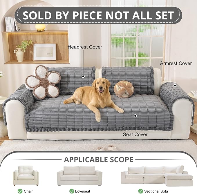 OstepDecor Couch Cover for Dogs, Washable Non Slip Sofa Cover for Pets | Soft Couch Covers for Sofa, Loveseat and Sectional, Furniture Protector Against Pet Hair & Dirt (35.4" x 82.7", Dark Grey)