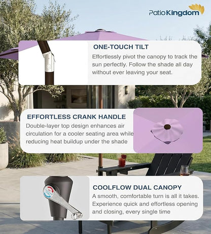PatioKingdom 10FT Patio Umbrella with Push Button Tilt and Crank, Outdoor Market Umbrella with 8 Fiberglass Ribs, UV Protection Table Umbrella for Pool,Backyard,Garden,Deck
