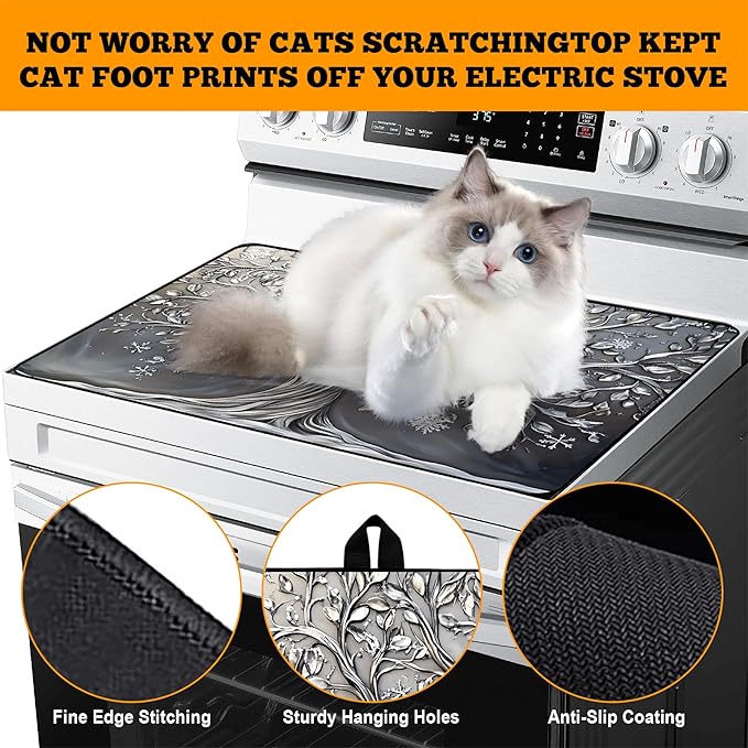 Multi-Design Stove Cover for Glass/Electric Stoves - 3-in-1 Heat-Resistant Protector Mat, Non-Slip Drying Rack30"L x 21"W