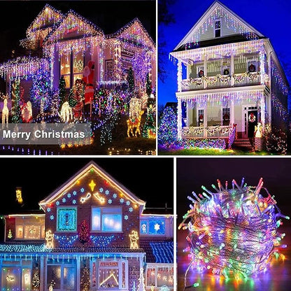 Joomer 33FT Christmas Icicle Lights Outdoor Connectable Multicolor | 50 Drops 8 Modes Timer Waterproof Plug-in String Light for Christmas Party, Holiday Eaves Roof Yard Xmas Decorations