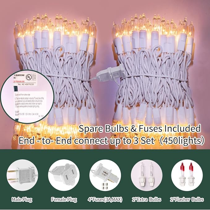 Christmas Lights 150 Count Mini Clear Valentines Lights 31.9ft White Wire Christmas Tree String Lights for Outdoor Indoor Christmas Decorations Wedding Valentines Day Decor,UL Certified
