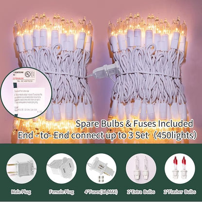 Christmas Lights 150 Count Mini Clear Valentines Lights 31.9ft White Wire Christmas Tree String Lights for Outdoor Indoor Christmas Decorations Wedding Valentines Day Decor,UL Certified