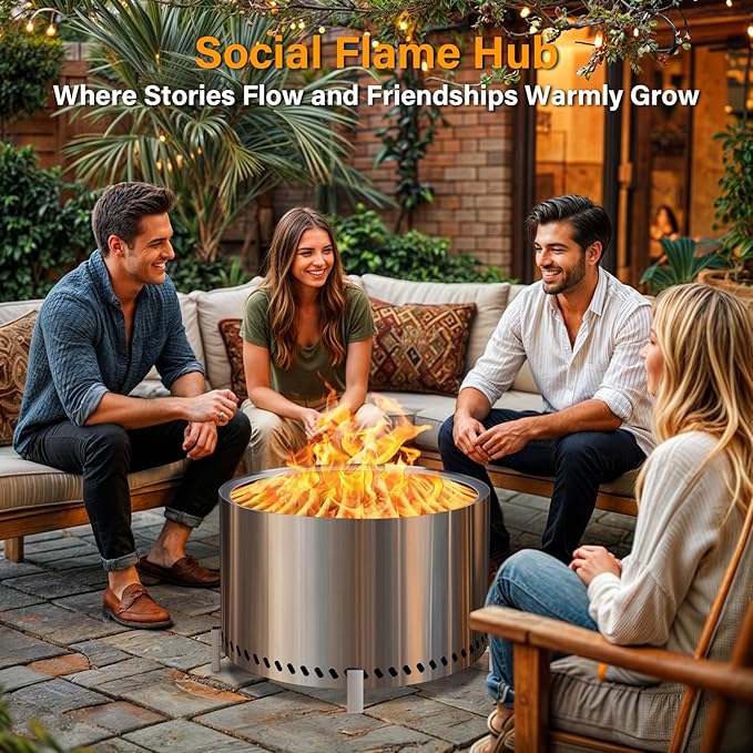 HGD 27.5" Smokeless Fire Pit Outdoor, Large Stainless Steel Wood Burning Firepit with Secondary Combustion, Backyard Patio Stove for Garden, BBQ & Bonfire