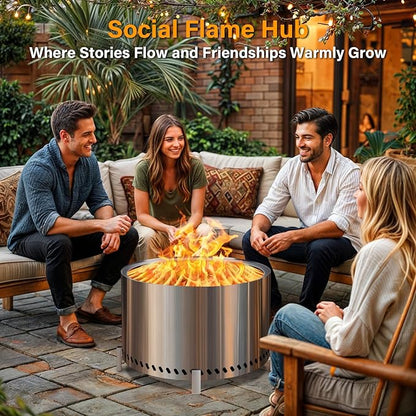 HGD 27.5" Smokeless Fire Pit Outdoor, Large Stainless Steel Wood Burning Firepit with Secondary Combustion, Backyard Patio Stove for Garden, BBQ & Bonfire