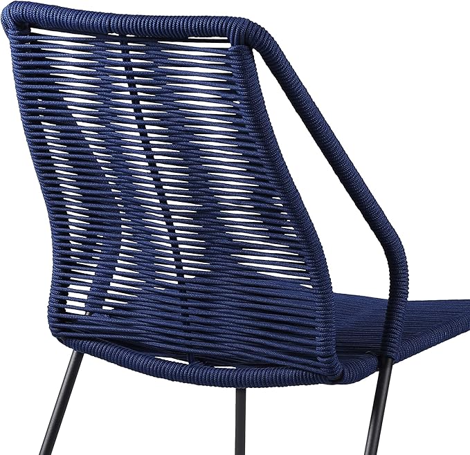 armen LIVING Clip Modern Indoor Outdoor Patio Stackable Steel Dining Chair with Blue Rope - Set of 2
