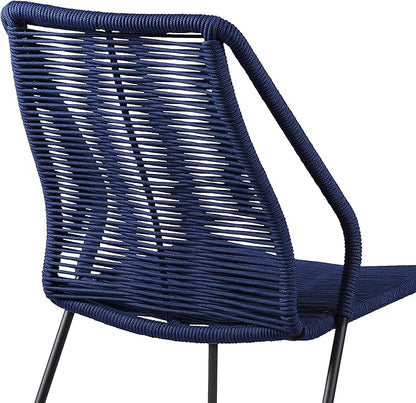 armen LIVING Clip Modern Indoor Outdoor Patio Stackable Steel Dining Chair with Blue Rope - Set of 2