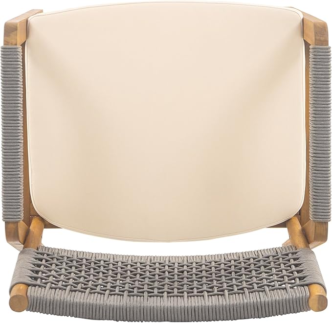 Christopher Knight Home Set of 2 Terry Farmhouse Country Patio Acacia Wood Dining Armchairs, Outdoor Side Chair with Rope Woven Backrest, Garden/Backyard Accent Chair with Cushions,Grey+Natural Brown