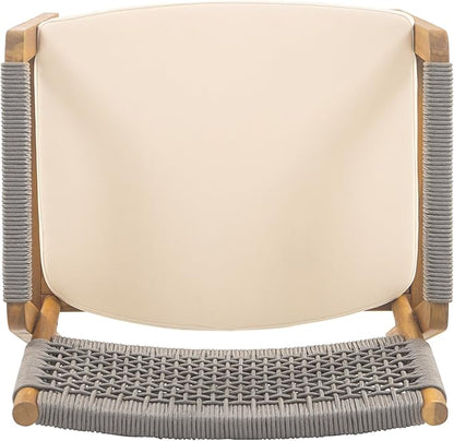 Christopher Knight Home Set of 2 Terry Farmhouse Country Patio Acacia Wood Dining Armchairs, Outdoor Side Chair with Rope Woven Backrest, Garden/Backyard Accent Chair with Cushions,Grey+Natural Brown