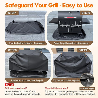 Patented Fully Enclosed Grill Covers for Outdoor Grill 2-in-1 Heavy Duty Barbecue Grill Cover 600D Waterproof Animal-Proof BBQ Cover Outside Fits Weber (52 Inch Full Enclosed Grill Covers 2-in-1)