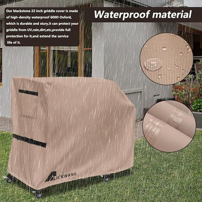 Griddle Cover for Blackstone E-Series 2-Burner 22" Electric Tabletop Griddle with Prep Cart,600D Waterproof Fade-Resistant Protective Cover for Blackstone 22 Inch Tabletop Electric Griddles,Khaki