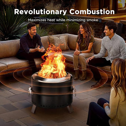 Ciays 19 Inch Smokeless Firepit, Portable for Outside Camping, Black | 19 Inch Smokeless Fire Pit for Camping with Steel Grill Rack, Fire Poker, and Bag, Easy Setup and Storage, Wood Burning
