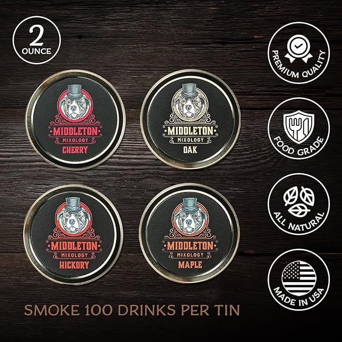 SmokeTop® 4 Pack of Wood Chips - Cocktail Smoker Chips for Old Fashioned Cocktails, Whiskey, & Bourbon - Made in The USA (Cherry, Hickory, Maple, Oak)