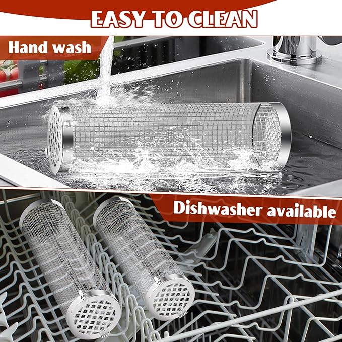 Grill Baskets for Outdoor Grill- 2 PCS, Rolling Grilling Basket, Stainless Steel BBQ Grill Mesh Grilling Accessories for Fish, Shrimp, Meat, Veggies, Fries, Grilling Gift for Men Dad Husband