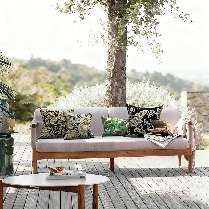 LVTXIII Outdoor Pillow Covers 20x20 Inch, 2 Pack Large Square Throw Pillow Cases, Fade-Resistant Cushion Covers for Patio Furniture Sofa, Garden Porch, Elegant Vines Black