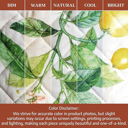 Maison d'Hermine Oven Gloves 100% Cotton Oven Mitt 7" x 13" with Loop Heat Resistant BBQ Cooking Gloves Baking Grilling Kitchen Hotel Home Farmhouse Spring Summer (Pack of 1, Limoncello)