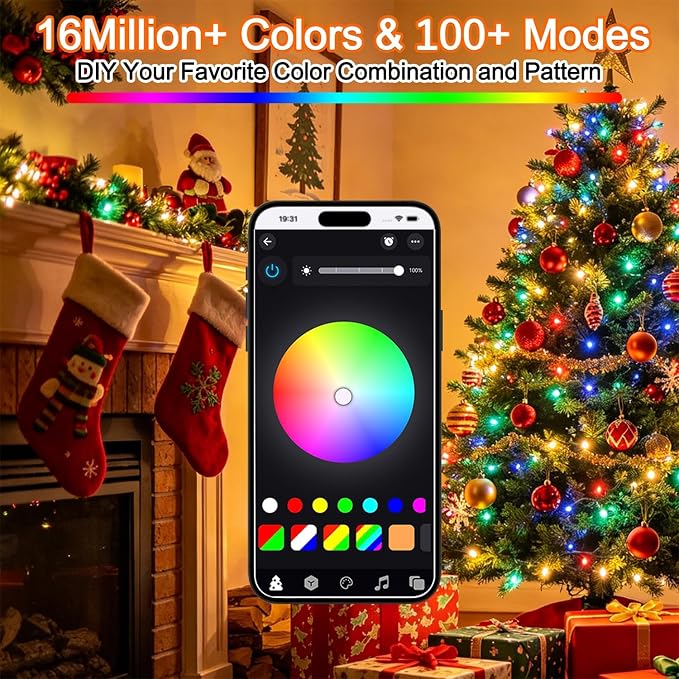LJLNION Smart Color Changing Halloween Lights, 98.6FT 300 LED RGB String Lights with Remote & App Controlled, Music Sync Multiple Modes, Waterproof Indoor Outdoor Holiday Xmas Tree Party Decor