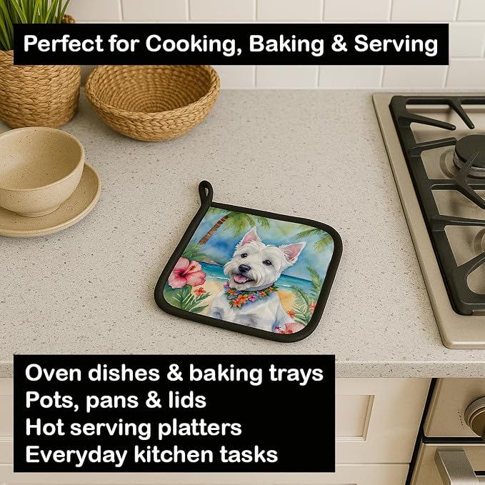 Caroline's Treasures Westie Luau Pair of Pot Holders Kitchen Heat Resistant Pot Holders Sets Oven Hot Pads for Cooking Baking BBQ, 7 1/2 x 7 1/2