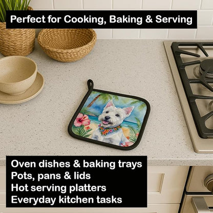 Caroline's Treasures Westie Luau Pair of Pot Holders Kitchen Heat Resistant Pot Holders Sets Oven Hot Pads for Cooking Baking BBQ, 7 1/2 x 7 1/2