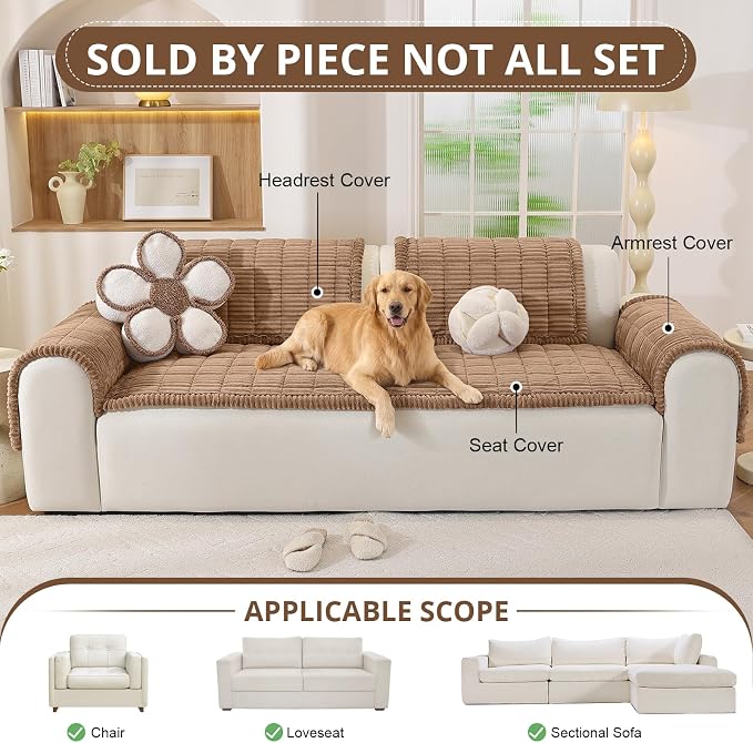 OstepDecor Couch Cover for Dogs, Washable Non Slip Sofa Cover for Pets | Soft Couch Covers for Sofa, Loveseat and Sectional, Furniture Protector Against Pet Hair & Dirt (27.6" x 27.6", Brown)