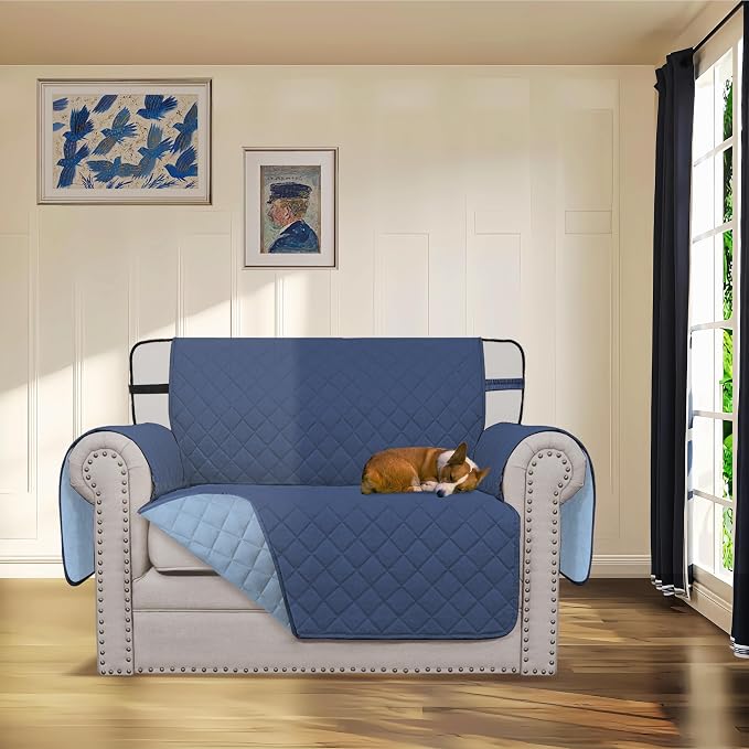 Easy-Going Reversible Chair Cover Washable Sofa Cover for Dogs Water Resistant Couch Slipcover Furniture Protector Cover with Adjustable Straps for Pets (Chair 30 in, Dark Blue/Light Blue) | Machine Washable Slipcover For Dogs, Water Resistant Furnitur...