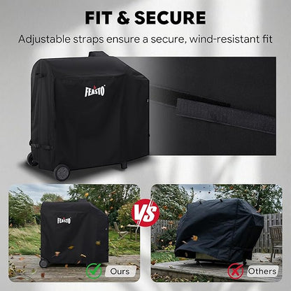 FEASTO 44-Inch Outdoor Grill Cover for Charcoal Grill with Side Table, Waterproof 600D Heavy Duty BBQ Grill Cover, with Handles & Hook and Loop Straps, Black