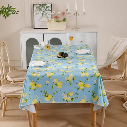Walrus Heavy Duty Vinyl Tablecloth with Flannel Backing Waterproof Oil-Proof Plastic Table Cloth Stain-Resistant Wipeable Rectangle or Square Table Cover for Indoor and Outdoor (Lemon, 52x70 Inch)