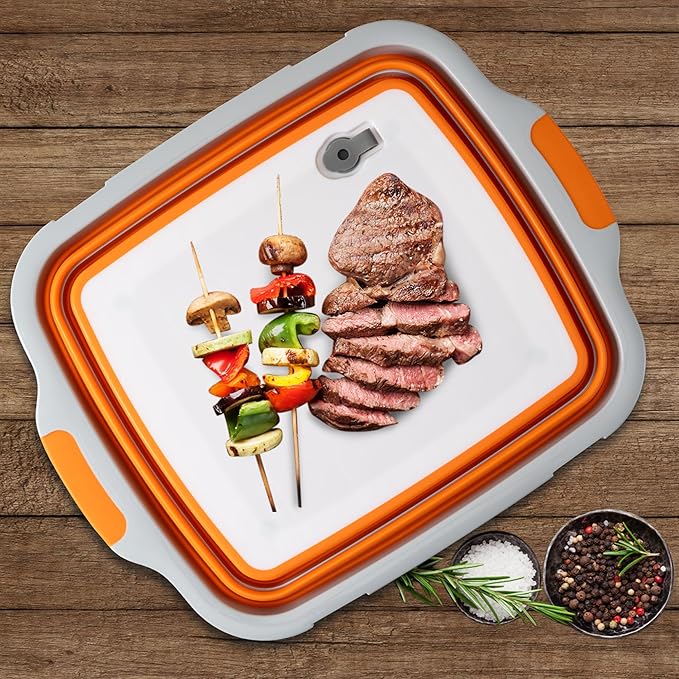 Tiawudi Large Collapsible BBQ Prep Tub with Locking Lid, Basket for Meal Prep Marinating Food Storage, Plastic Cutting Board(4.22 Gal/16L), Camping Sink with Colander, Dish Basin