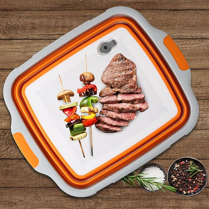 Tiawudi Large Collapsible BBQ Prep Tub with Locking Lid, Basket for Meal Prep Marinating Food Storage, Plastic Cutting Board(4.22 Gal/16L), Camping Sink with Colander, Dish Basin