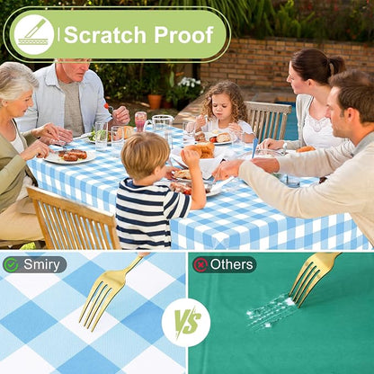Smiry Picnic Table Cloth, Vinyl Tablecloths with Flannel Backing, 60"x84" | Waterproof Rectangle Table Cloth, Wipeable Buffalo Plaid Table Cover for Indoor and Outdoor (Baby Blue & White)