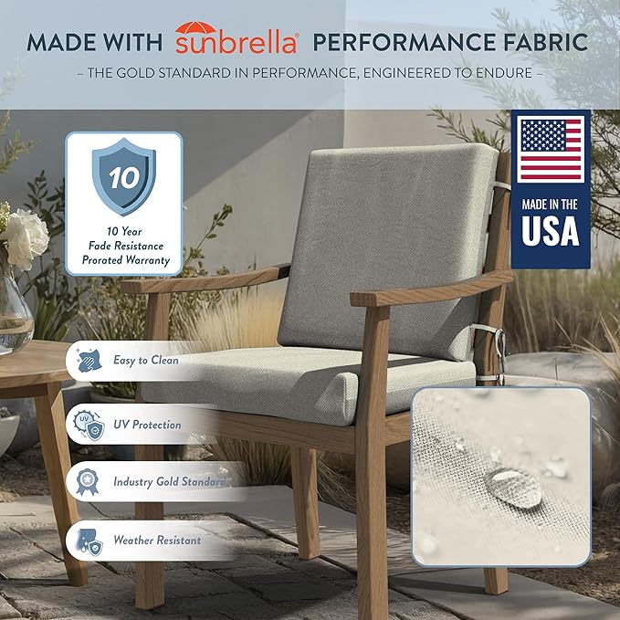 California Umbrella Outdoor Dining Chair, Patio Seat Cushion, 20 x 40 Inch, Premium Outdoor Memory Foam, Fade Resistant Sunbrella Fabric, Fabric Ties,Canvas