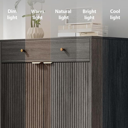 Mericonia Farmhouse Buffet Sideboard Cabinet with Storage, Fluted Coffee Bar with Doors and Adjustable Shelves, Modern Wood Console Cabinet for Kitchen, Livingroom (Fluted 2 Door, Grey)