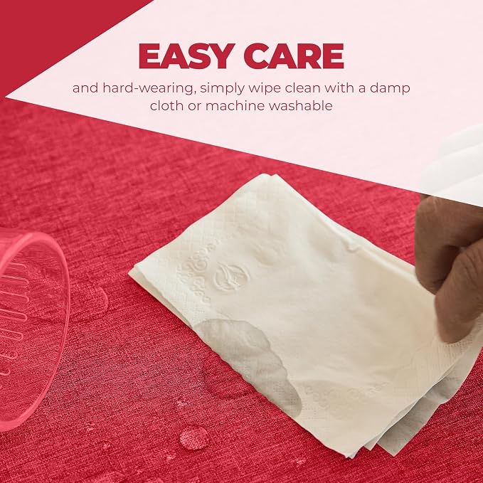 Decorelia Waterproof Faux Linen Rectangle Tablecloth, Spillproof Wrinkle Free Outdoor Reusable Table Cloth for Patio,Holiday,Banquet,Party,Buffet Dinner (Oblong,60 x 120 Inch (10-12 Seats),Red)