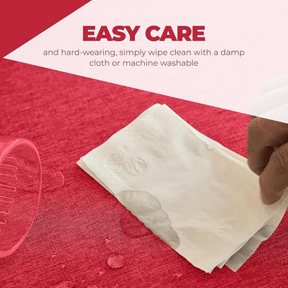 Decorelia Waterproof Faux Linen Rectangle Tablecloth, Spillproof Wrinkle Free Outdoor Reusable Table Cloth for Patio,Holiday,Banquet,Party,Buffet Dinner (Oblong,60 x 120 Inch (10-12 Seats),Red)