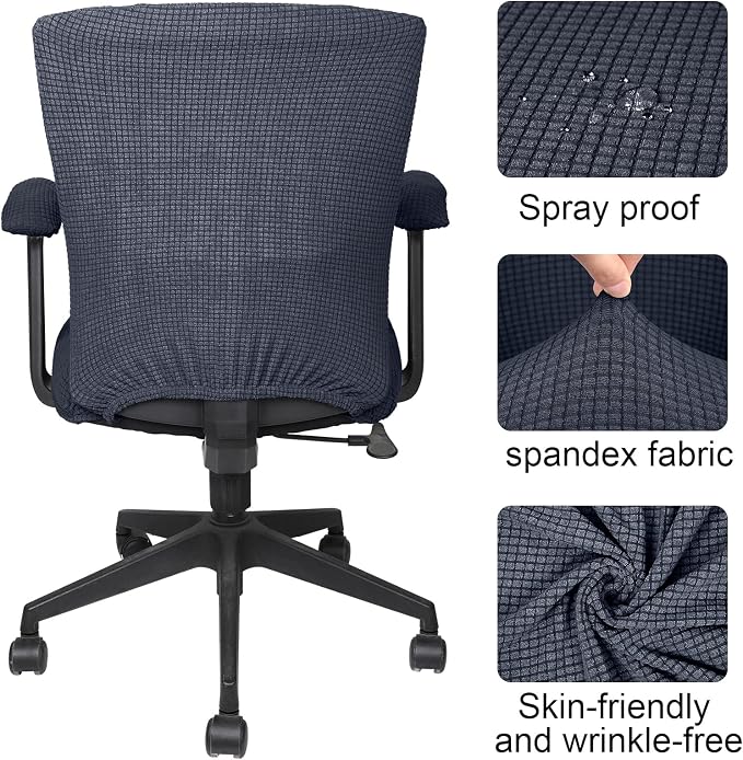 Tallew 4 Pcs Office Chair Covers Stretchable Armrest Seat,XL,Dark Gray | Universal Fit Office Desk Chairs, Protective Seat Backrest Slipcovers, Stretchable Prevent Wear, Easy Install for Rotating
