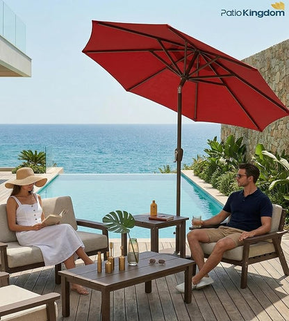 PatioKingdom 10FT Patio Umbrella with Push Button Tilt and Crank, Outdoor Market Umbrella with 8 Fiberglass Ribs, UV Protection Table Umbrella for Pool,Backyard,Garden,Deck