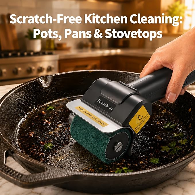 Electric Grill Brush for Outdoor, Rechargeable Cordless BBQ Grill Cleaner, 1100RPM Power Grill Cleaning Brush with 1 Brush Head & 2 Scouring Pad, Gifts for Men Dad