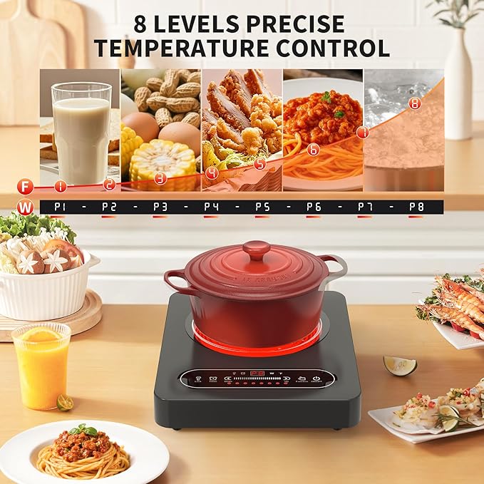 GIHETKUT Single Burner Electric Cooktop,110V 1800W Electric Stove Top with LED Touch Control,10 Power Levels, Timer, Safety Lock,Portable cooktop