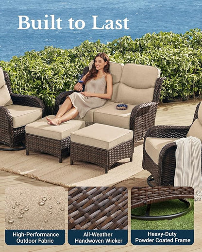 HILLGA Oversized Loveseat, Outdoor Sofa with High Back and 6-Inch Cushions | Patio Couch, Wicker Sofa, Outdoor Seating, Porch Furniture, Deck Couch, Luxury Furniture, Poolside Yard (Beige)