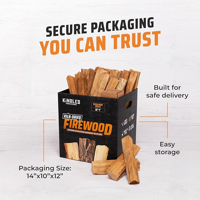Kiln Dried Oak Wood by Kindled Provisions – Premium Firewood for Pizza Ovens, Indoor Pizza Oven, Pizza Stone, Solo Stove & Smoker Grill – Boxed Hardwood for Cooking, Grilling & Wood-Fired Flavor