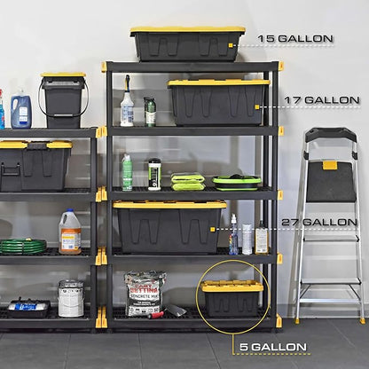 CX Black & Yellow 27-Gallon Heavy Duty Storage Bins with Lids, Stackable Plastic Storage Bins with Weather-Resistant Design, Home Organization, 4 Pack (14.3"H x 20.6"W x 30.6"D)