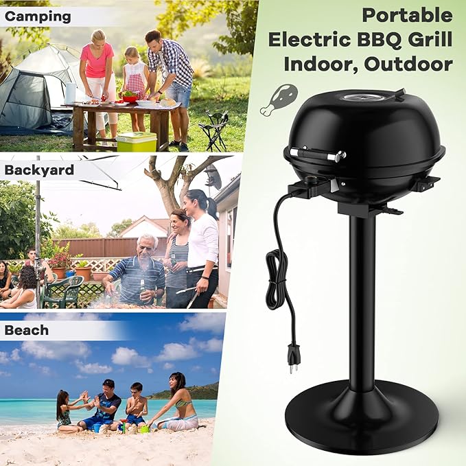 Giantex Electric Grill Indoor Outdoor, 1600W Portable Barbecue Grill with Removable Non-Stick Grilling Rack, Adjustable Temperature, Oil Drip Tray, for Picnic Camping Backyard Cooking (Black)