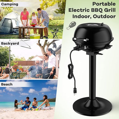 Giantex Electric Grill Indoor Outdoor, 1600W Portable Barbecue Grill with Removable Non-Stick Grilling Rack, Adjustable Temperature, Oil Drip Tray, for Picnic Camping Backyard Cooking (Black)