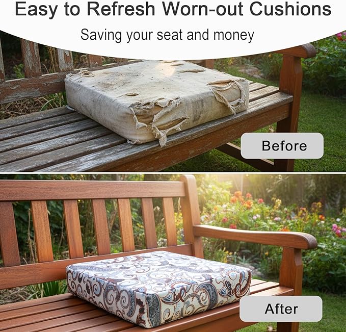 NettyPro Outdoor Patio Chair Seat Cushion Covers Water Resistant Cushion Slip Covers with Zipper and Tie, 24 x 24 x 4 Inch, Vintage