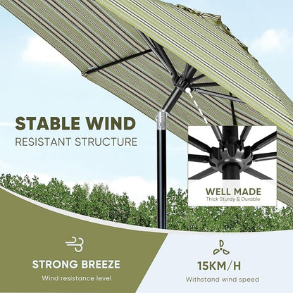 Tempera Patio Market Outdoor Table Umbrella with Push Button Tilt and Crank, Large Sun Umbrella with Sturdy Pole & Fade Resistant Canopy, Easy to Set